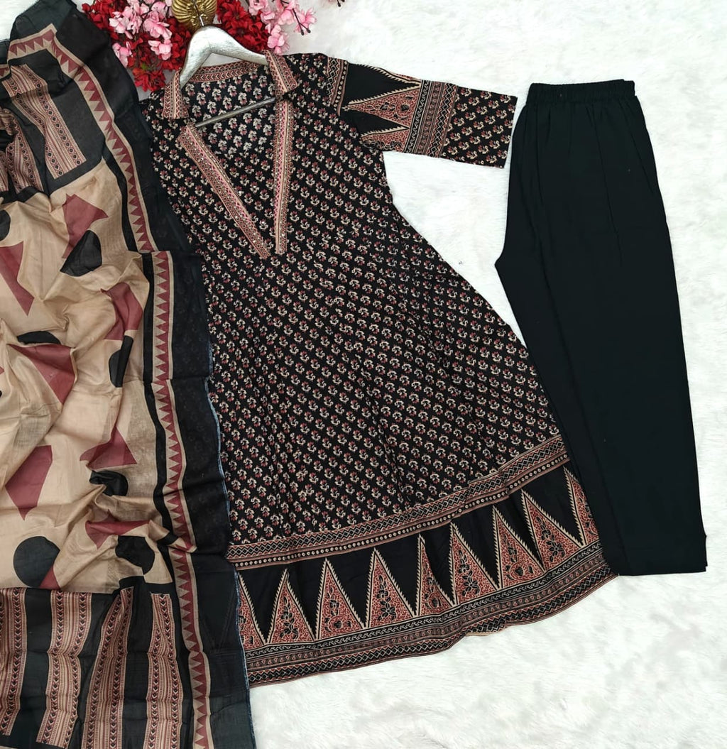Premium Sequence Embroidery work Cotton Anarkali kurti set