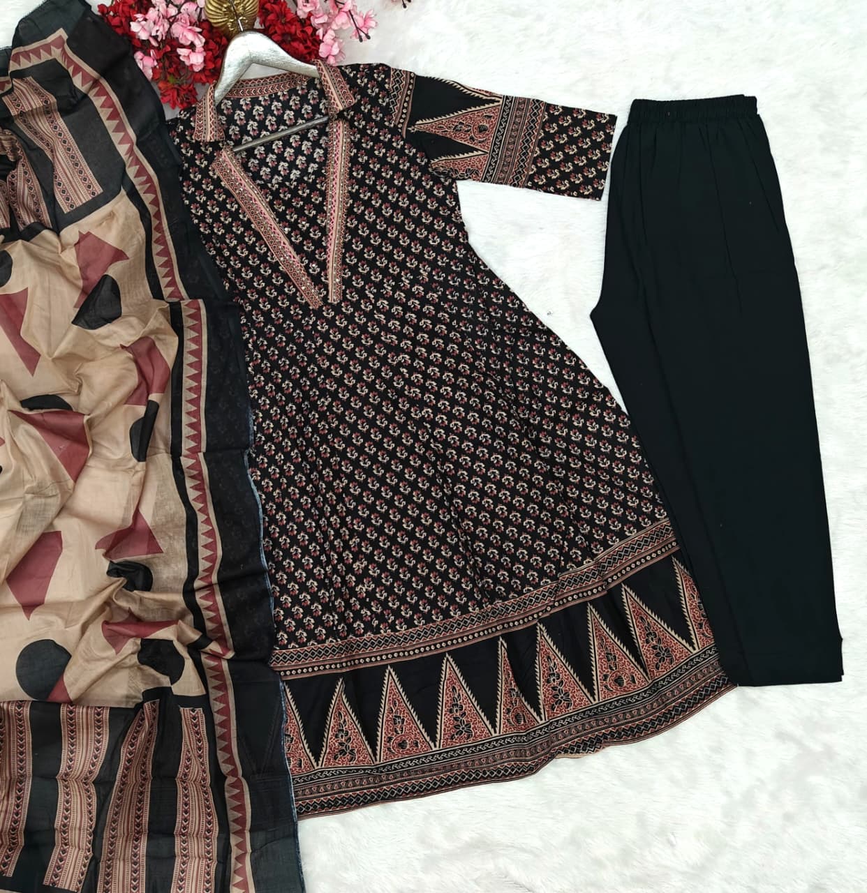 Premium Sequence Embroidery work Cotton Anarkali kurti set