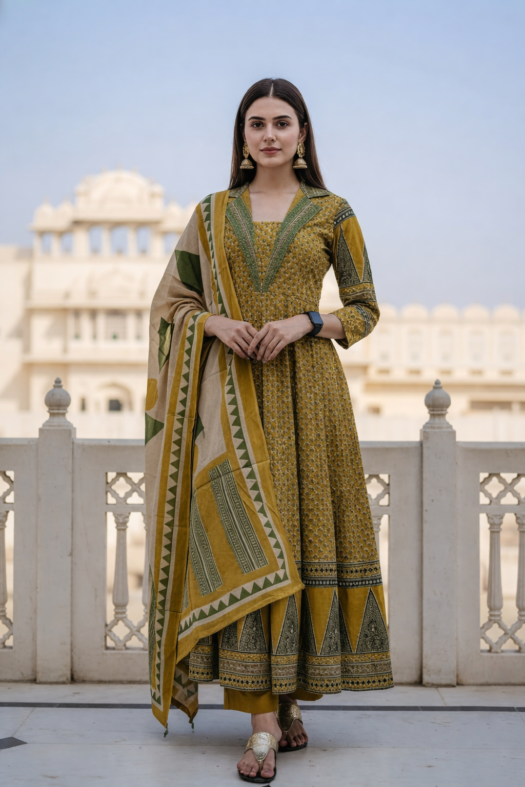 Premium Sequence Embroidery work Cotton Anarkali kurti set
