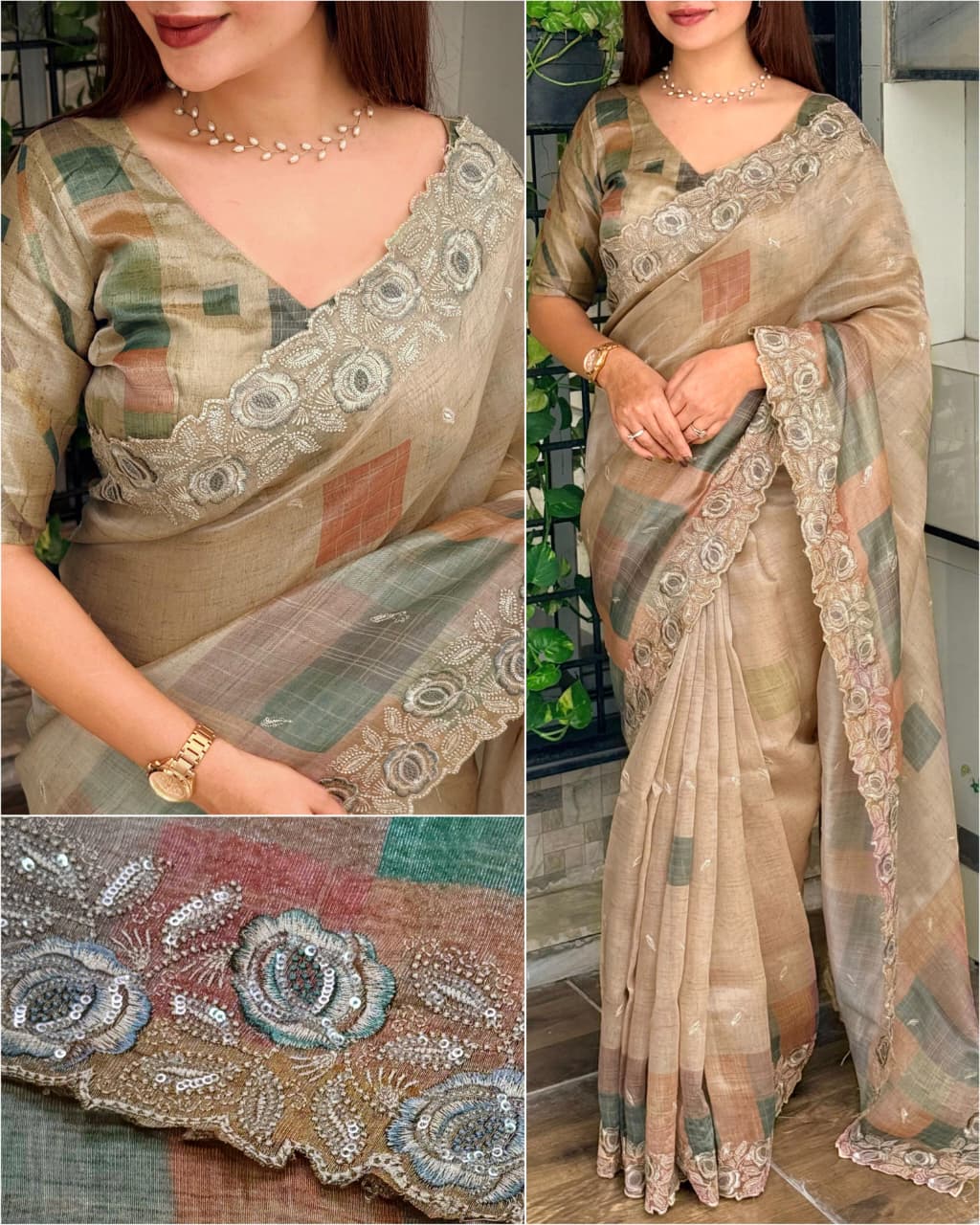 Beautiful Glass Organza Digital Print, Sequins, Embroidered Work