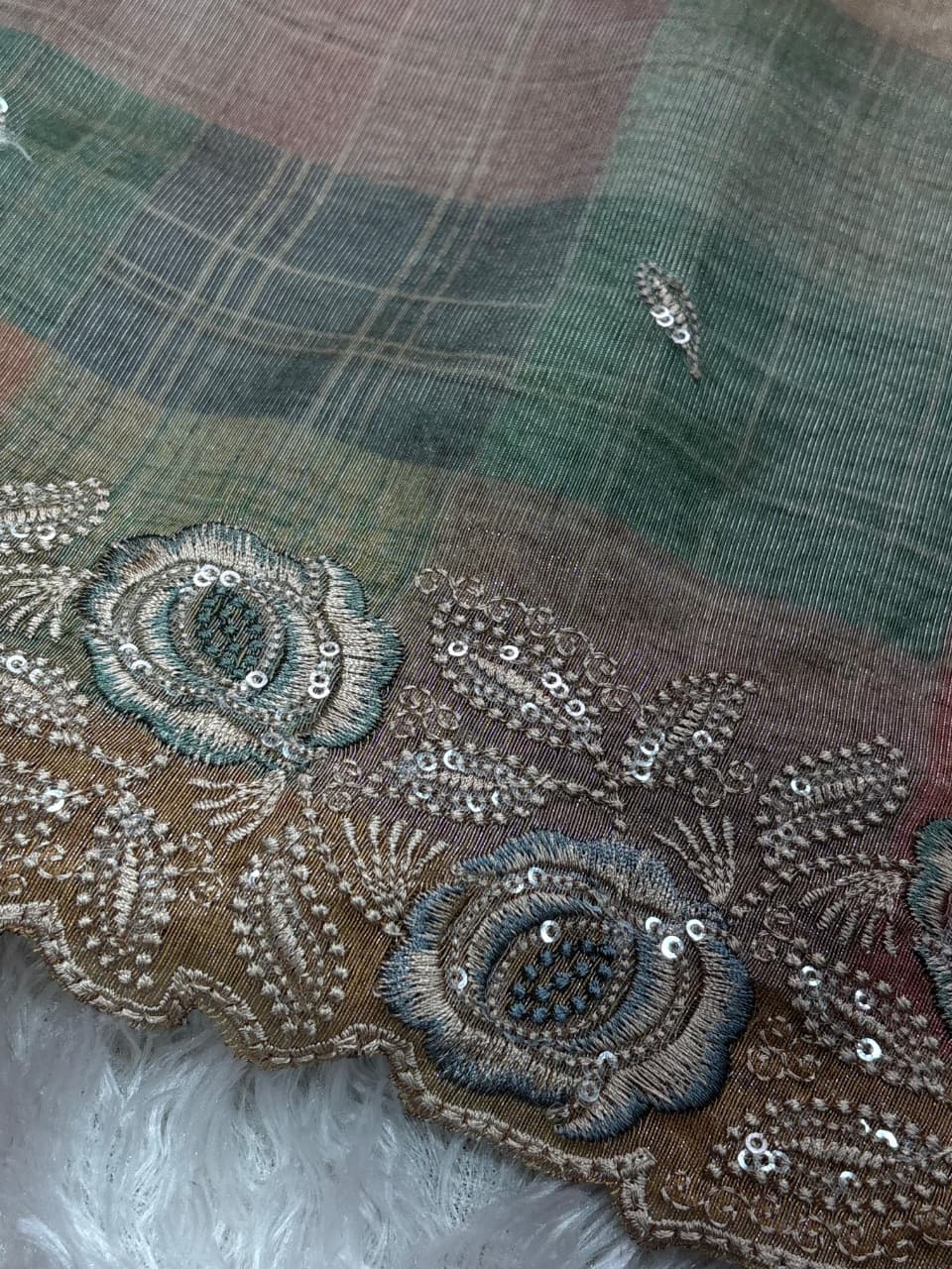 Beautiful Glass Organza Digital Print, Sequins, Embroidered Work