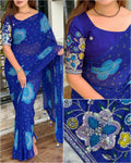 Premium Georgette Blossom Flower Design Print & Sequins Embroidered work in blouse