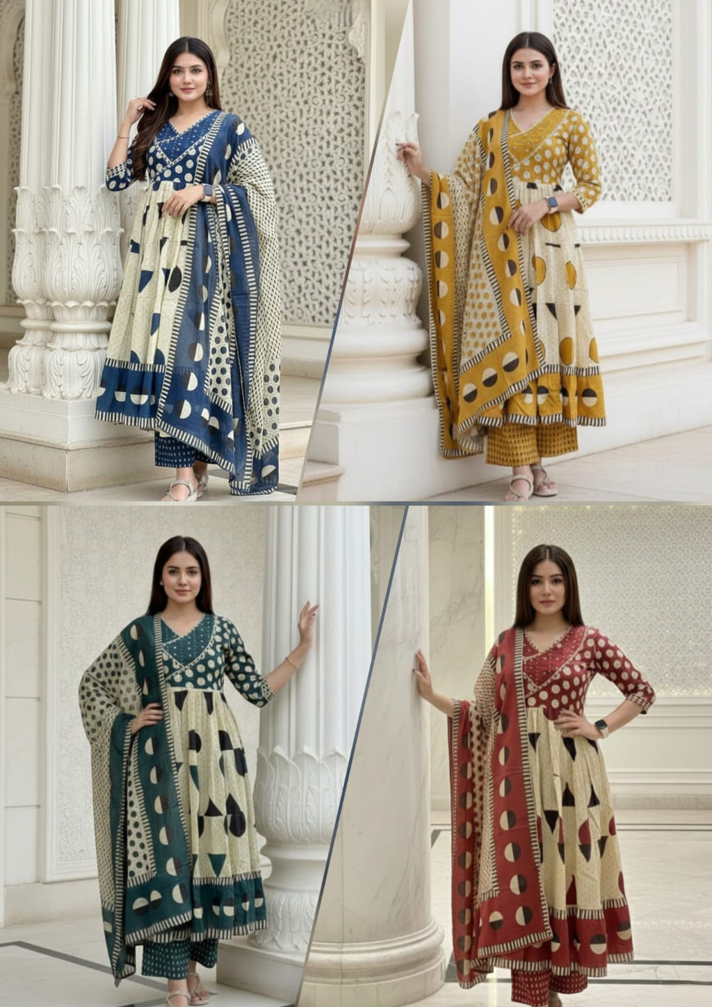 Premium Cotton Sequence Embroidery  Work Anarkali kurti set