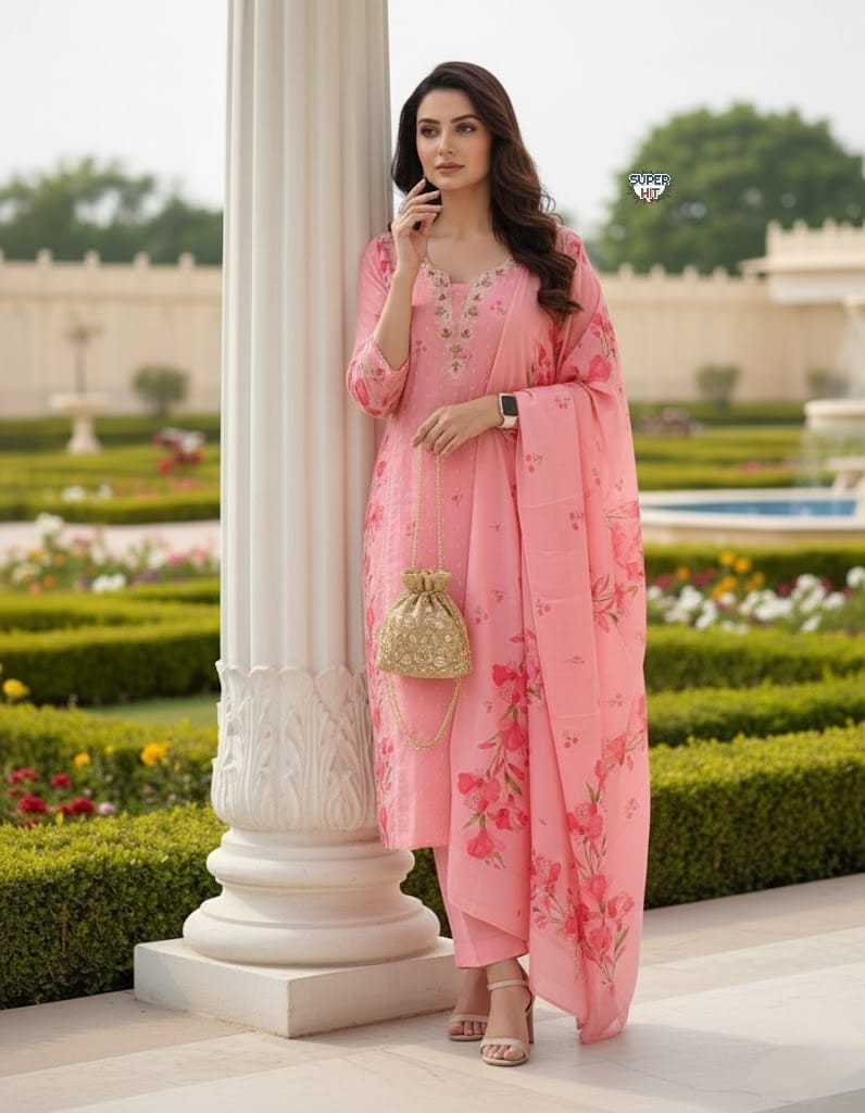 Premium And Beautiful Embroidery Work Neckline Chanderi Butti Kurti