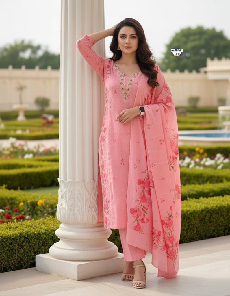 Premium And Beautiful Embroidery Work Neckline Chanderi Butti Kurti