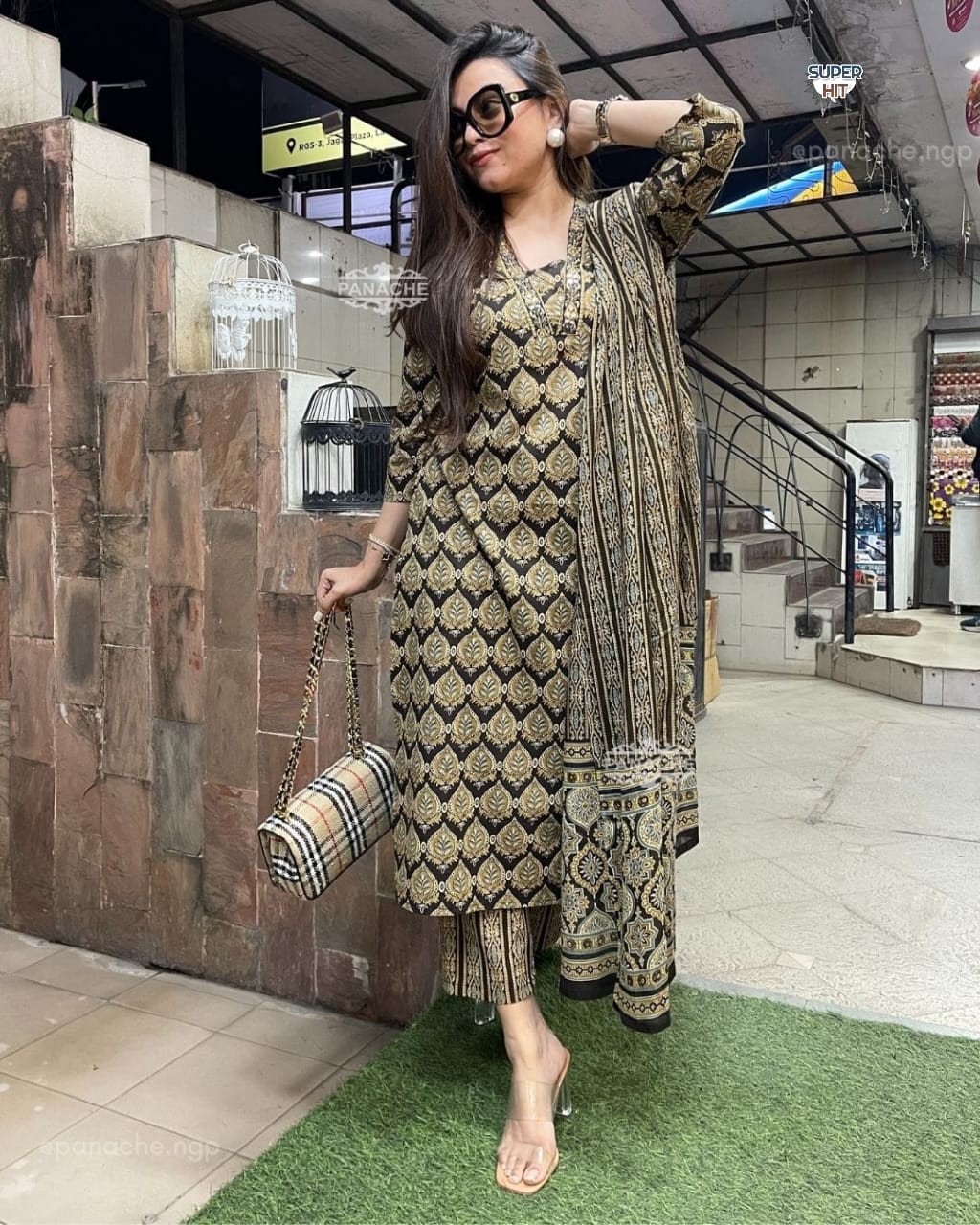 New Straight Black Kurta Set With New Style in Saganeri Block Print