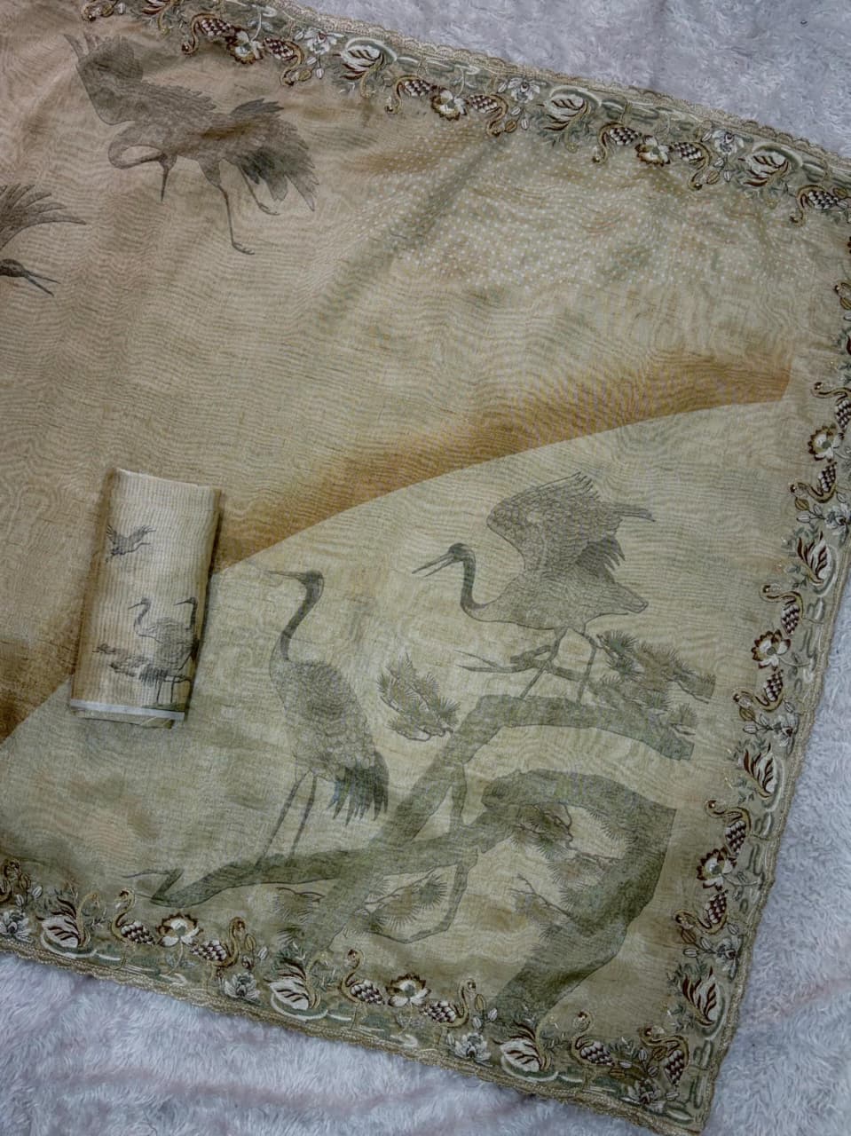 Beautiful Light Grey Hansawar Glass Organza Blend of Digital Print, Embroidered Work