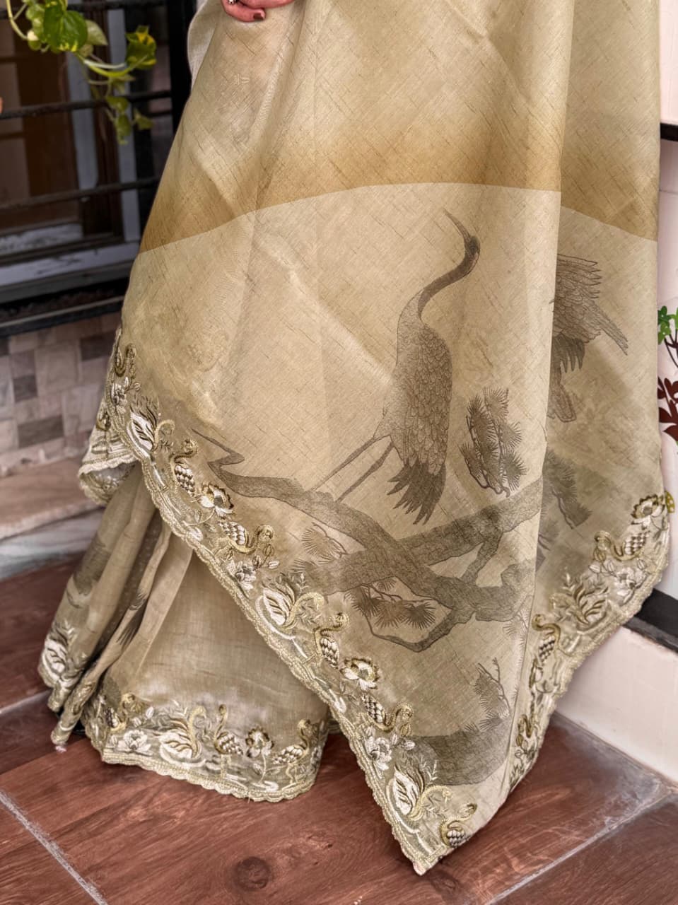 Beautiful Light Grey Hansawar Glass Organza Blend of Digital Print, Embroidered Work