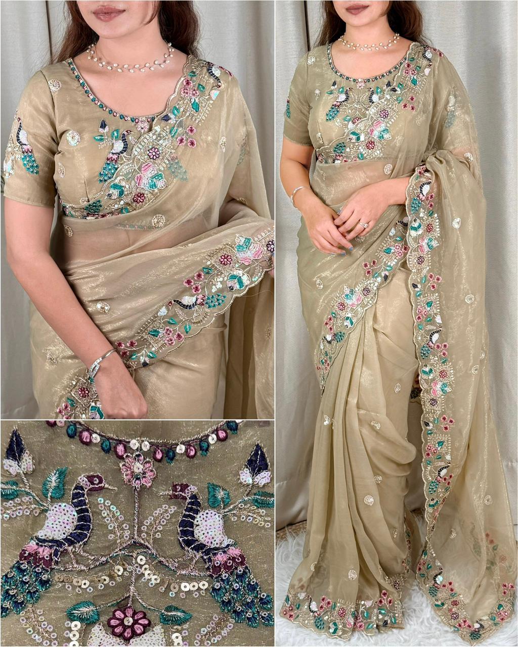 Faguniya Nc Simmer Silk Sequins & Multi Thread Embroidered Work Saree
