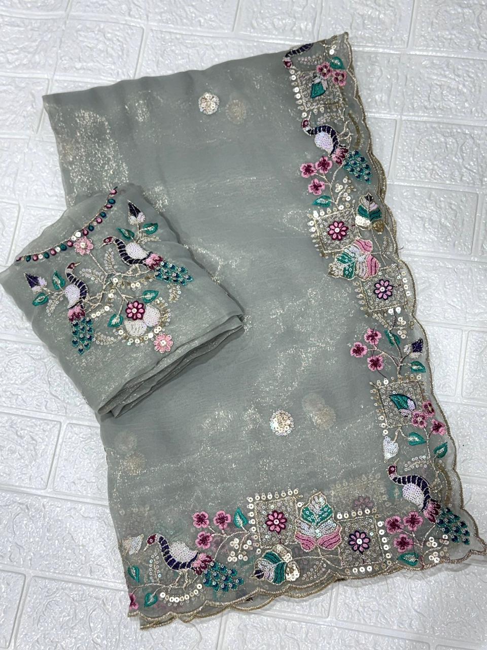 Faguniya Nc Simmer Silk Sequins & Multi Thread Embroidered Work Saree