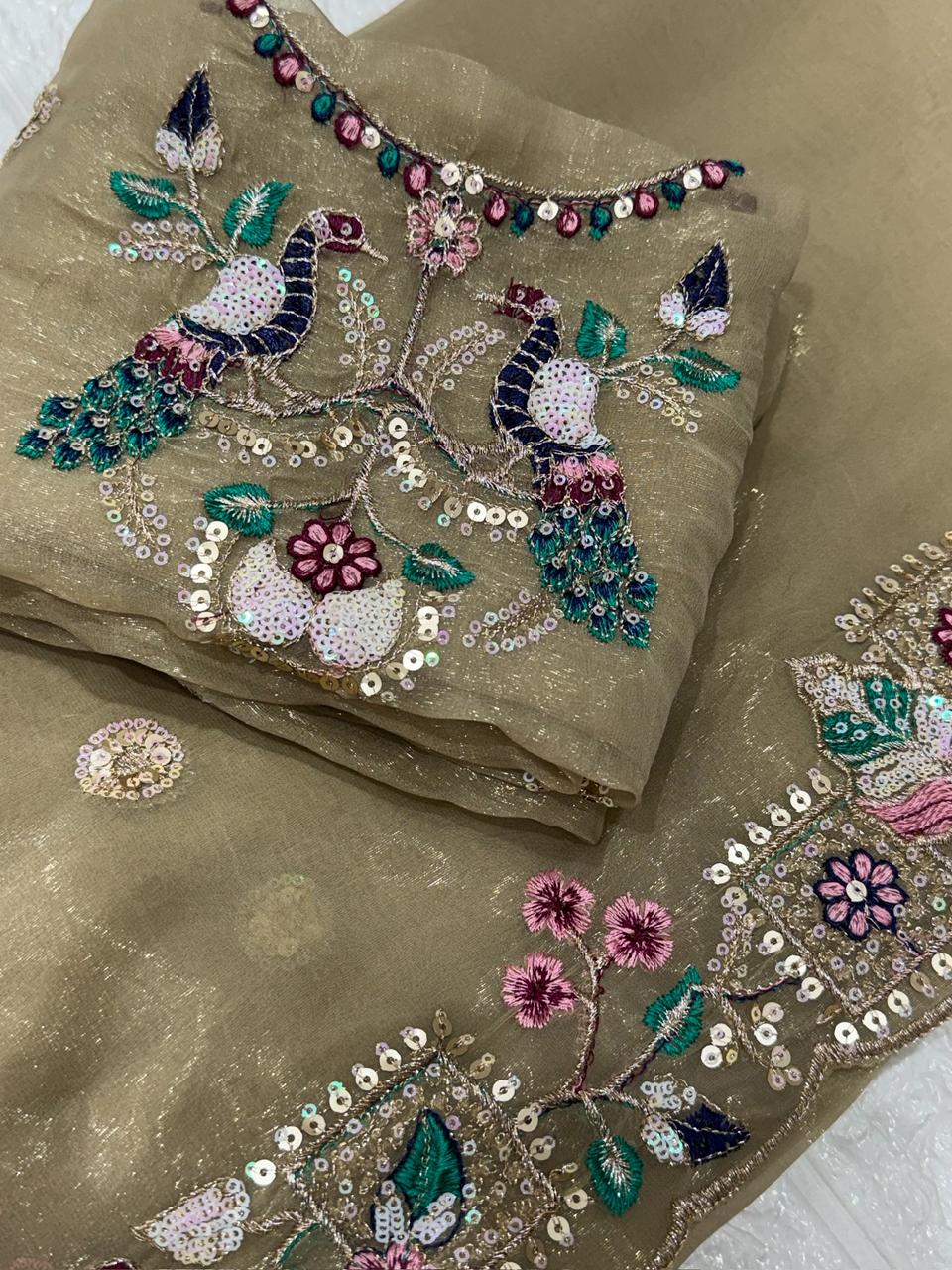 Faguniya Nc Simmer Silk Sequins & Multi Thread Embroidered Work Saree