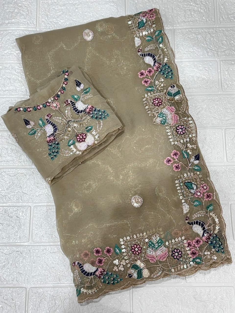 Faguniya Nc Simmer Silk Sequins & Multi Thread Embroidered Work Saree