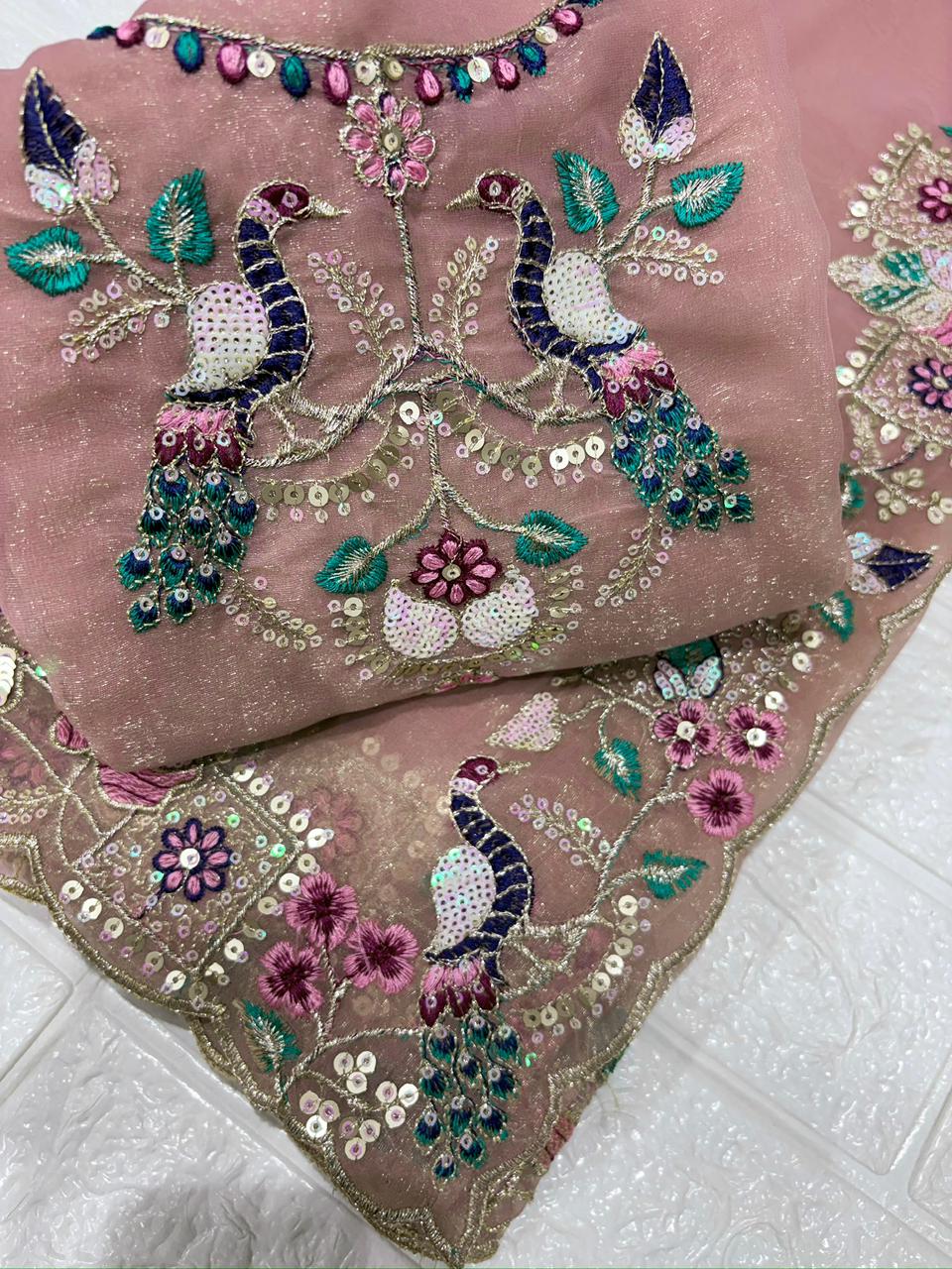 Faguniya Nc Simmer Silk Sequins & Multi Thread Embroidered Work Saree