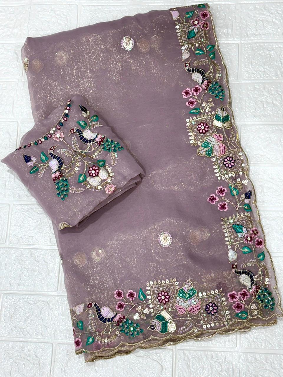 Faguniya Nc Simmer Silk Sequins & Multi Thread Embroidered Work Saree