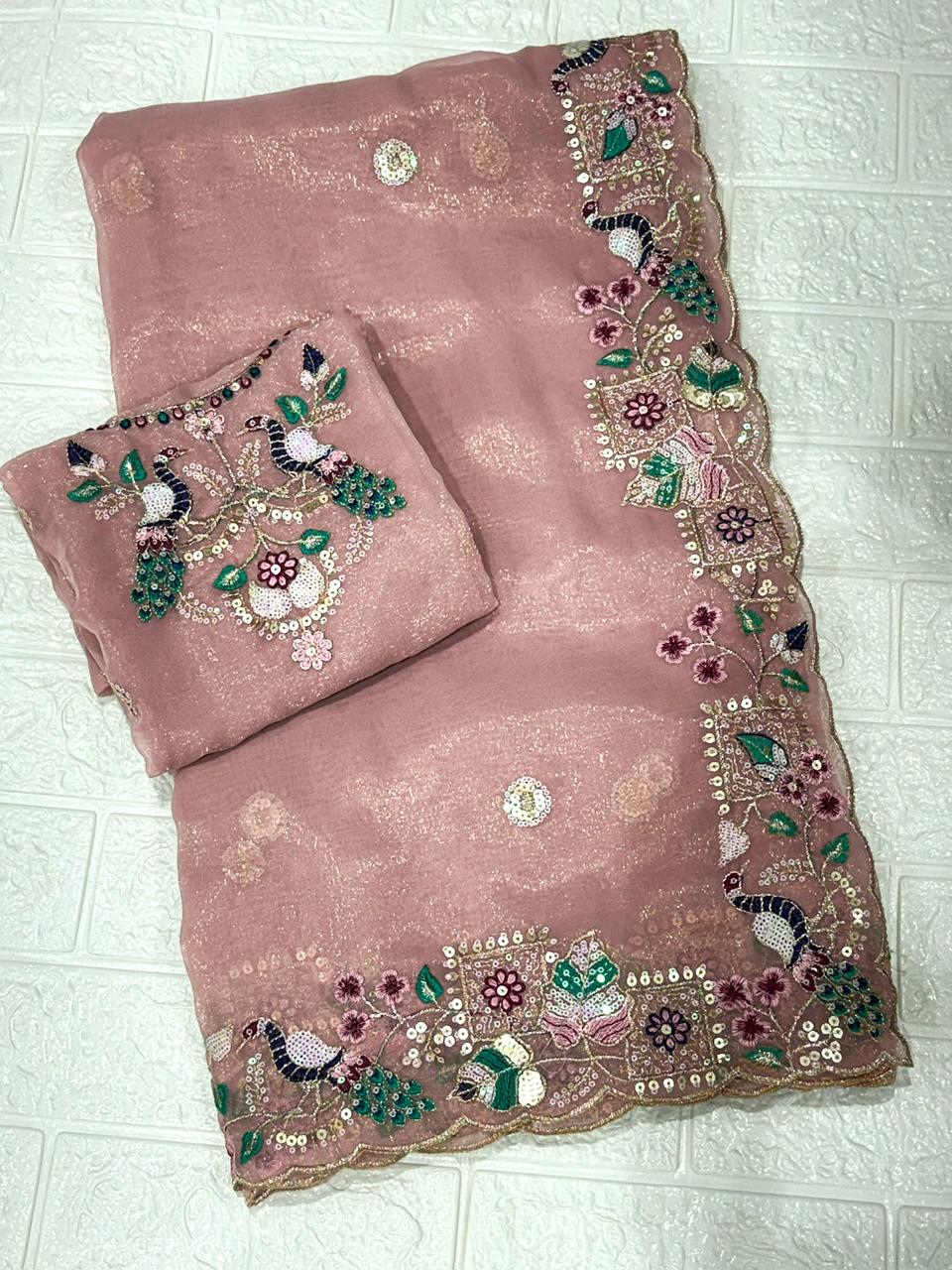 Faguniya Nc Simmer Silk Sequins & Multi Thread Embroidered Work Saree
