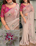 Nc Pure Simmer Silk Dusty Beige Saree Zari & Sequin Embroidered Cutwork Border with Patola Print in Blouse
