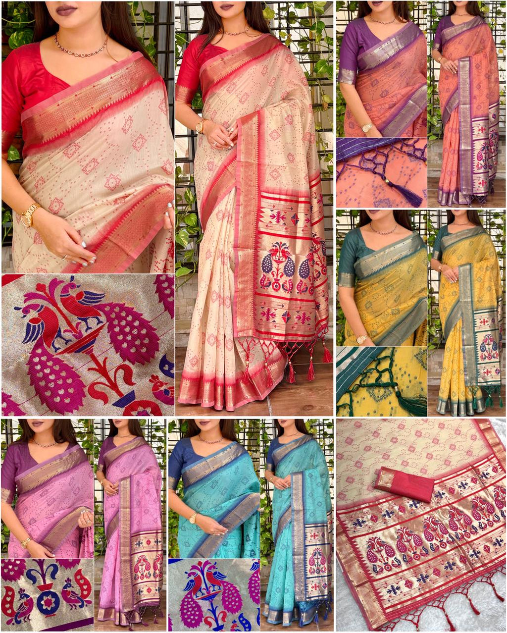 Aarushi Cotton Contrast Thread Weaving Bandhej Jacquard Rich Pallu in Saree With Zari Weaving & Minakari Thread Pattern