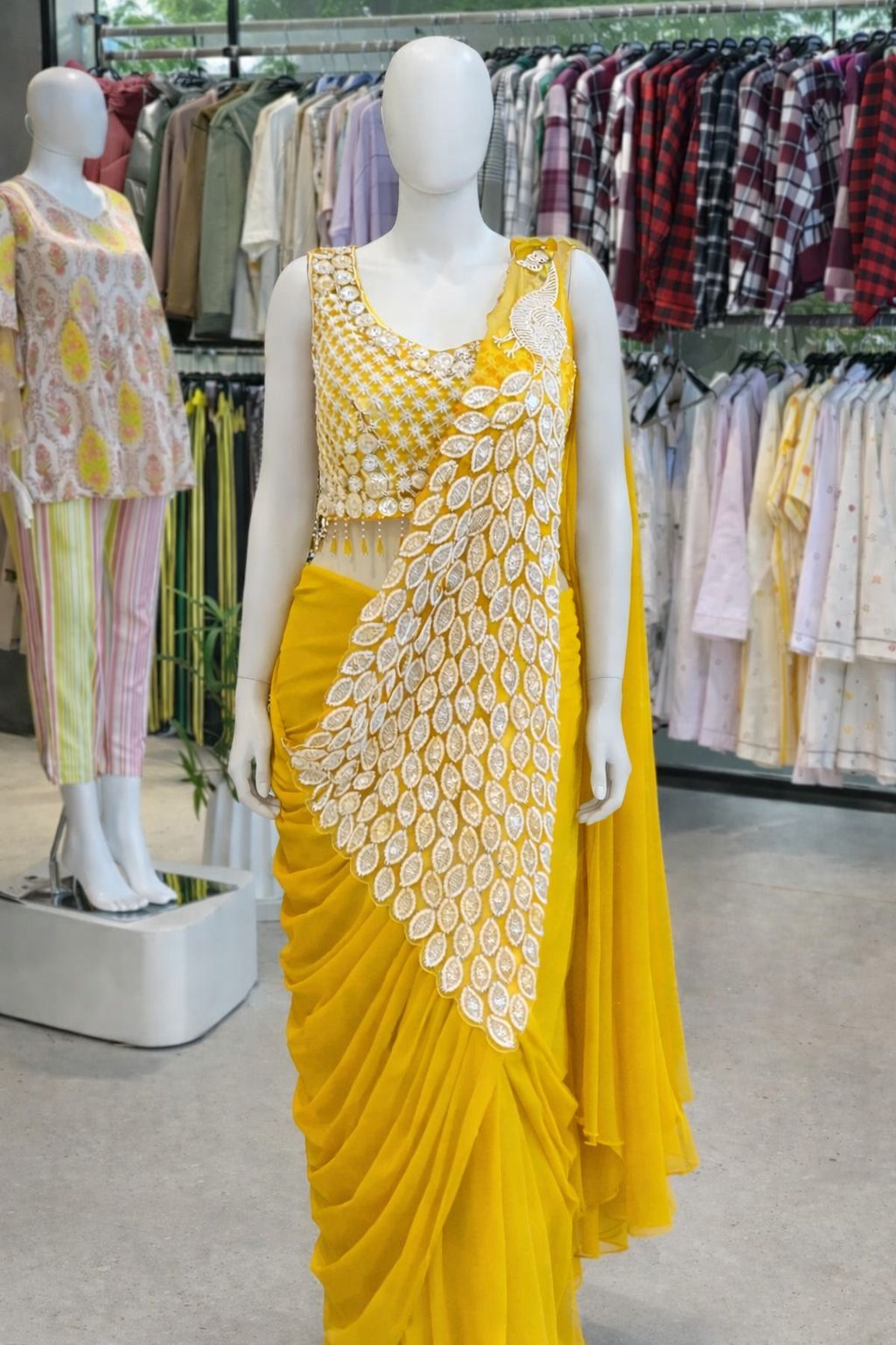 New Super Trending Embroidery Sequence Work Ready To Wear Saree with Embroidery Blouse