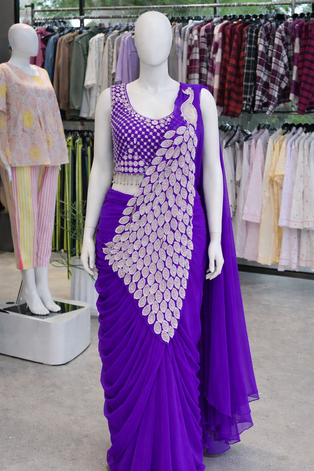 New Super Trending Embroidery Sequence Work Ready To Wear Saree with Embroidery Blouse