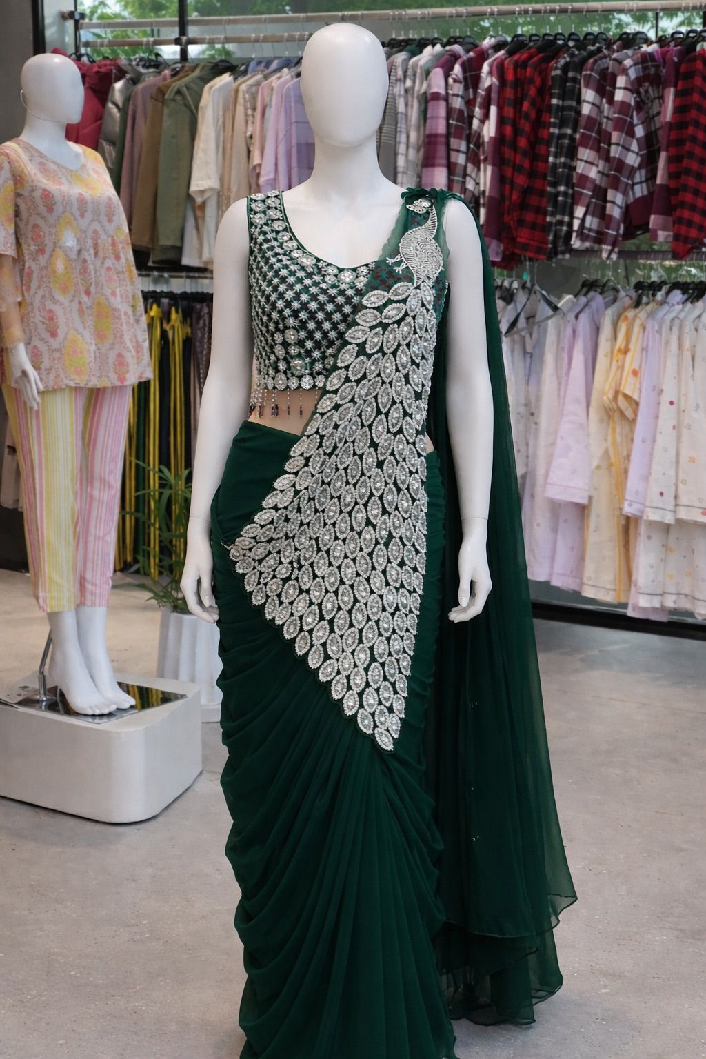 New Super Trending Embroidery Sequence Work Ready To Wear Saree with Embroidery Blouse
