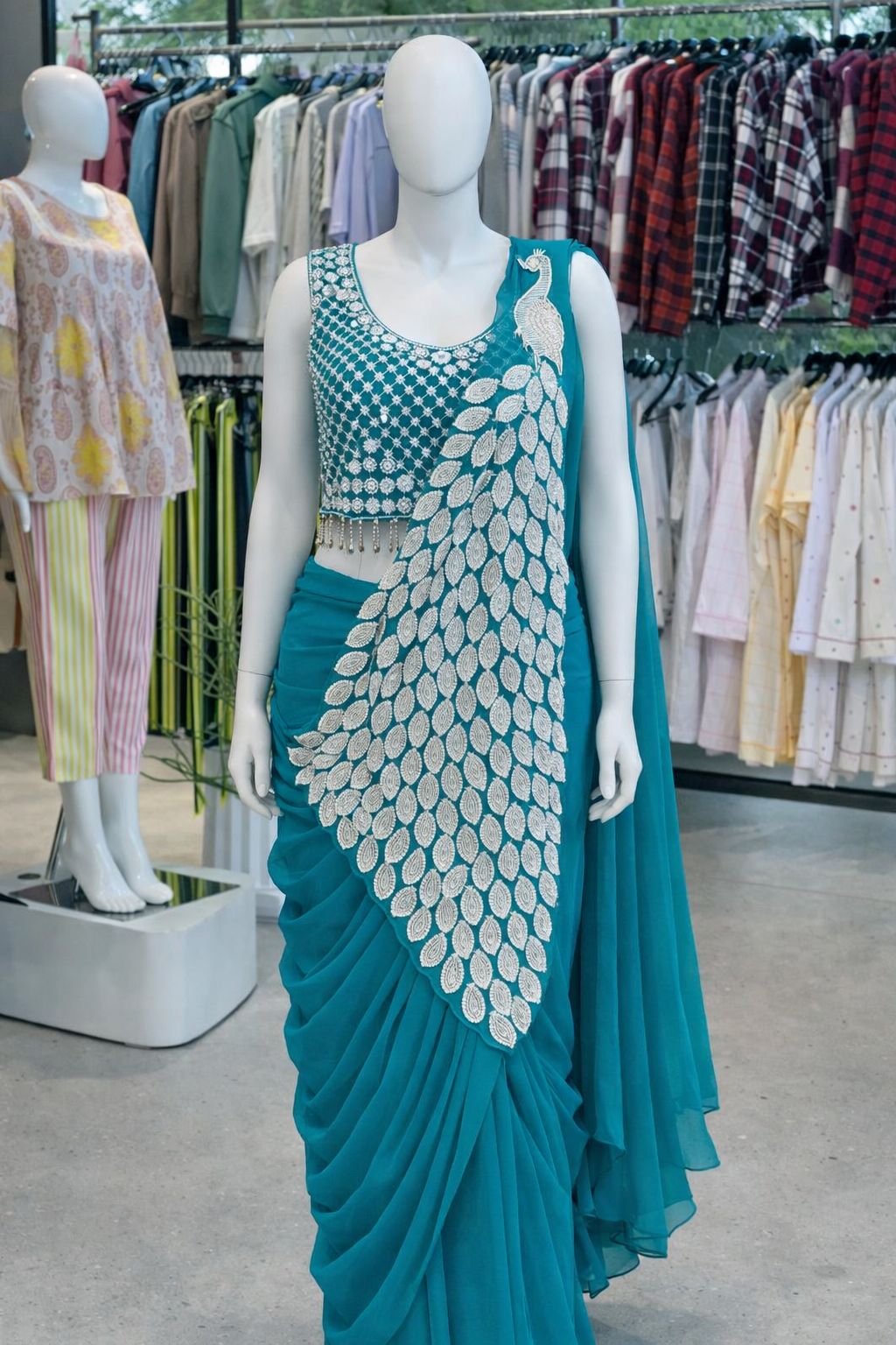 New Super Trending Embroidery Sequence Work Ready To Wear Saree with Embroidery Blouse