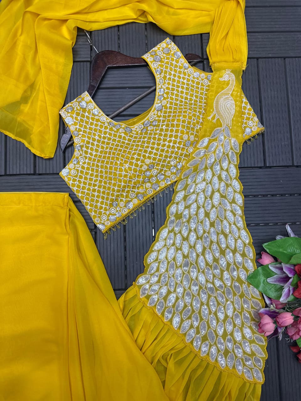 New Super Trending Embroidery Sequence Work Ready To Wear Saree with Embroidery Blouse
