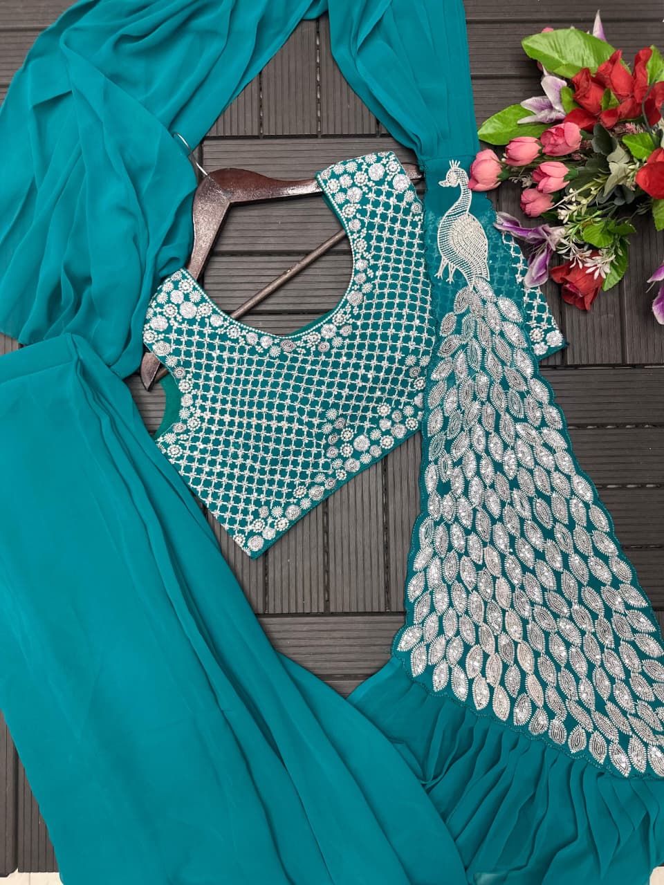 New Super Trending Embroidery Sequence Work Ready To Wear Saree with Embroidery Blouse