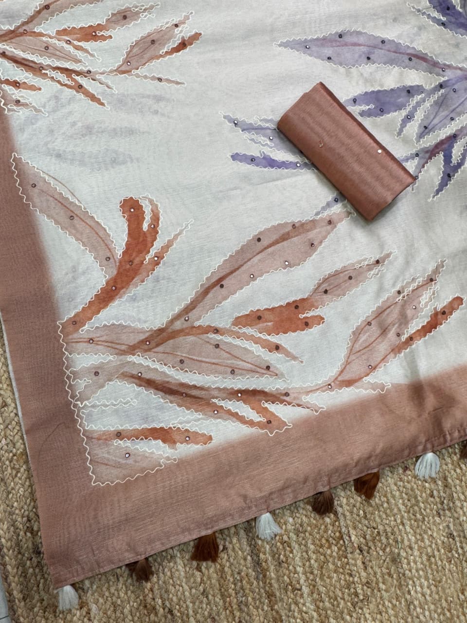 Buy Sambhavi Design With Tusser Linen Digital Position Print Collection With Hand Katha & Mirror Work