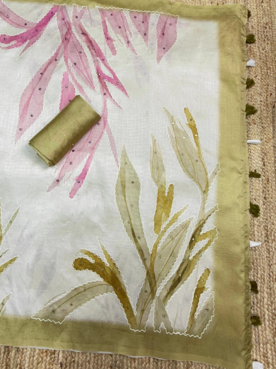 Buy Sambhavi Design With Tusser Linen Digital Position Print Collection With Hand Katha & Mirror Work