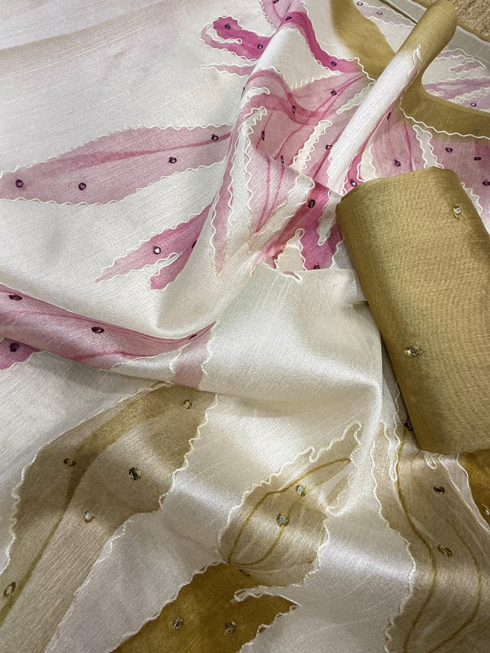 Buy Sambhavi Design With Tusser Linen Digital Position Print Collection With Hand Katha & Mirror Work