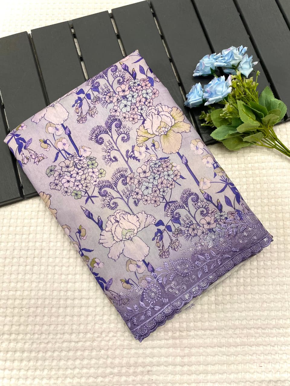 Buy MADHURI Tussar Silk Sarees With Digital Print With Beautiful Embroidery Work All Over The Saree With C-Pallu