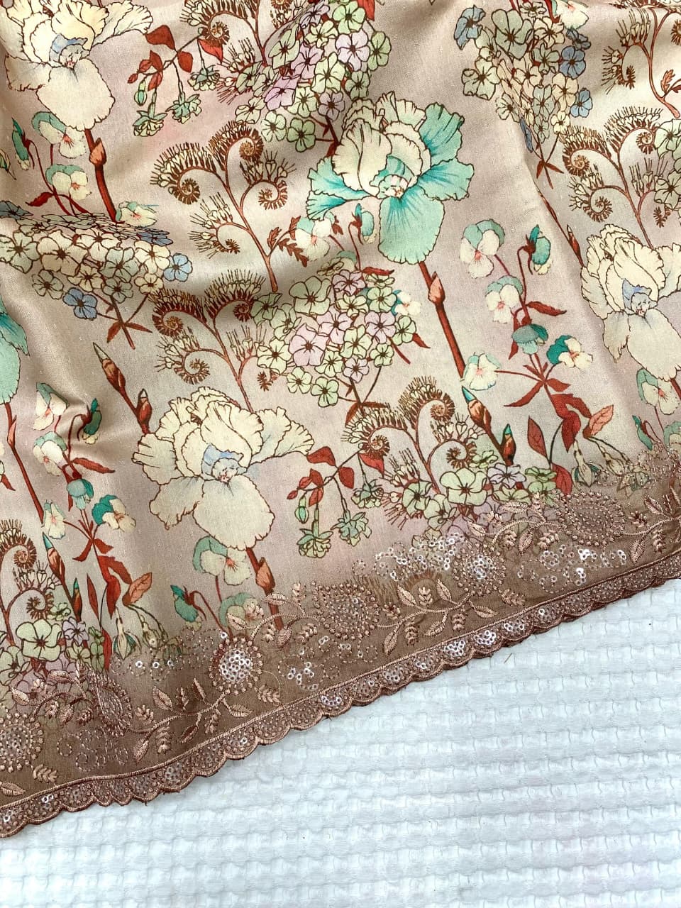 Buy MADHURI Tussar Silk Sarees With Digital Print With Beautiful Embroidery Work All Over The Saree With C-Pallu