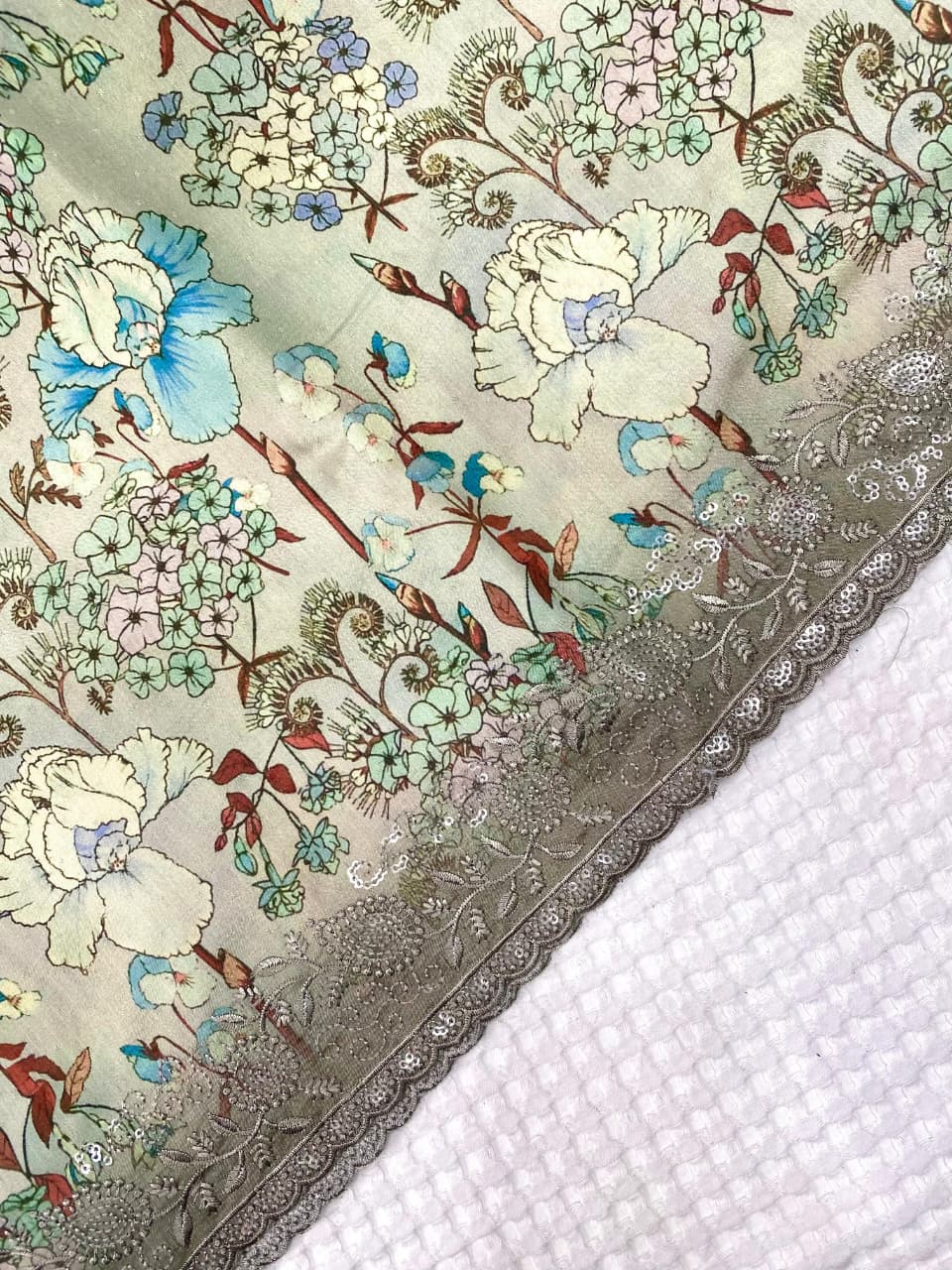 Buy MADHURI Tussar Silk Sarees With Digital Print With Beautiful Embroidery Work All Over The Saree With C-Pallu