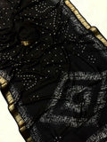 Qalamkari  Soft Black Two Tone Dola Silk Sarees  With Pen Kalamkari Design
