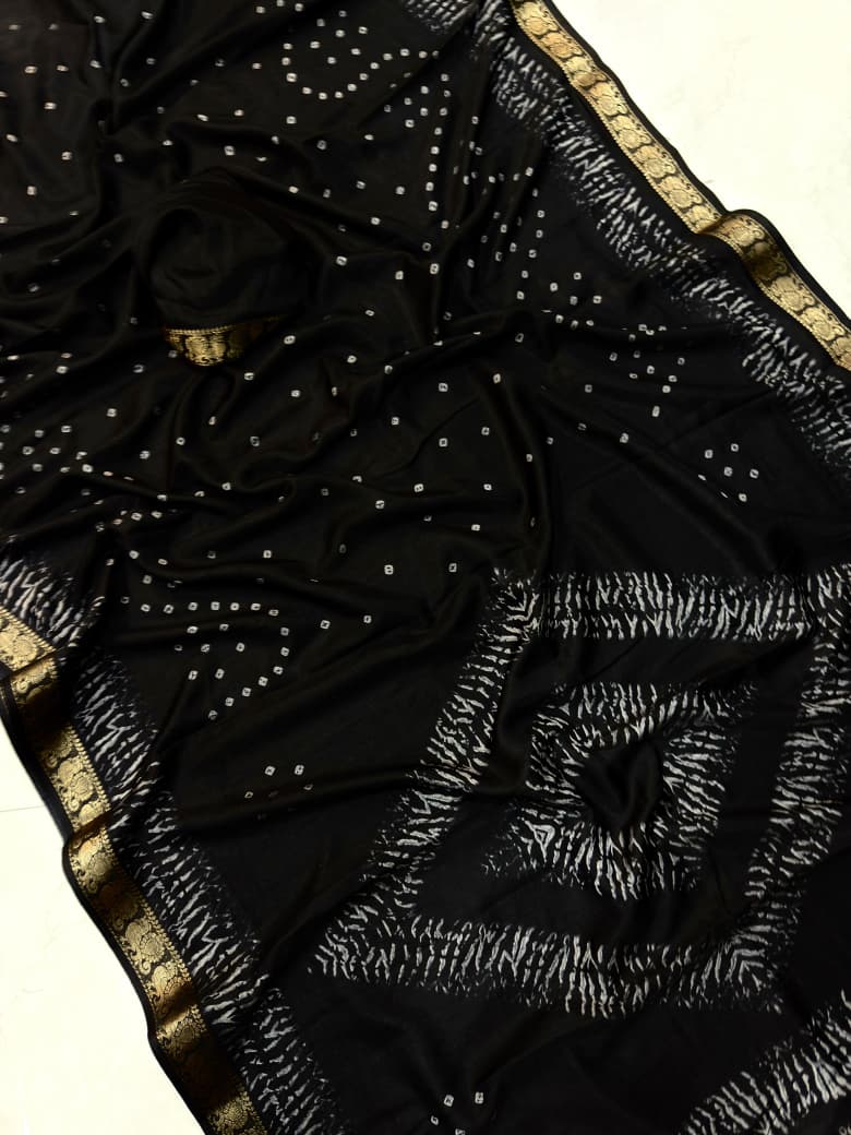 Qalamkari  Soft Black Two Tone Dola Silk Sarees  With Pen Kalamkari Design