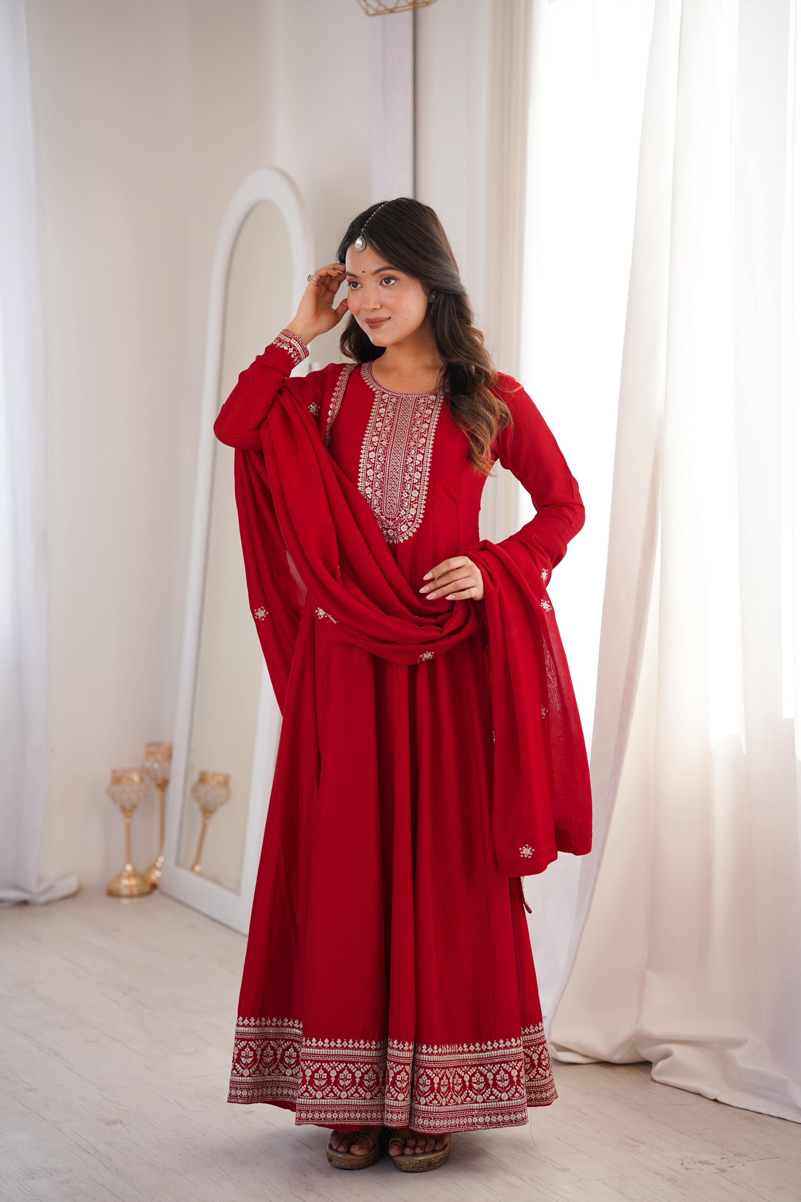 HEAVY PURE VICHITRA SILK FABRIC WITH FULL KALI PATTERN ANARKALI