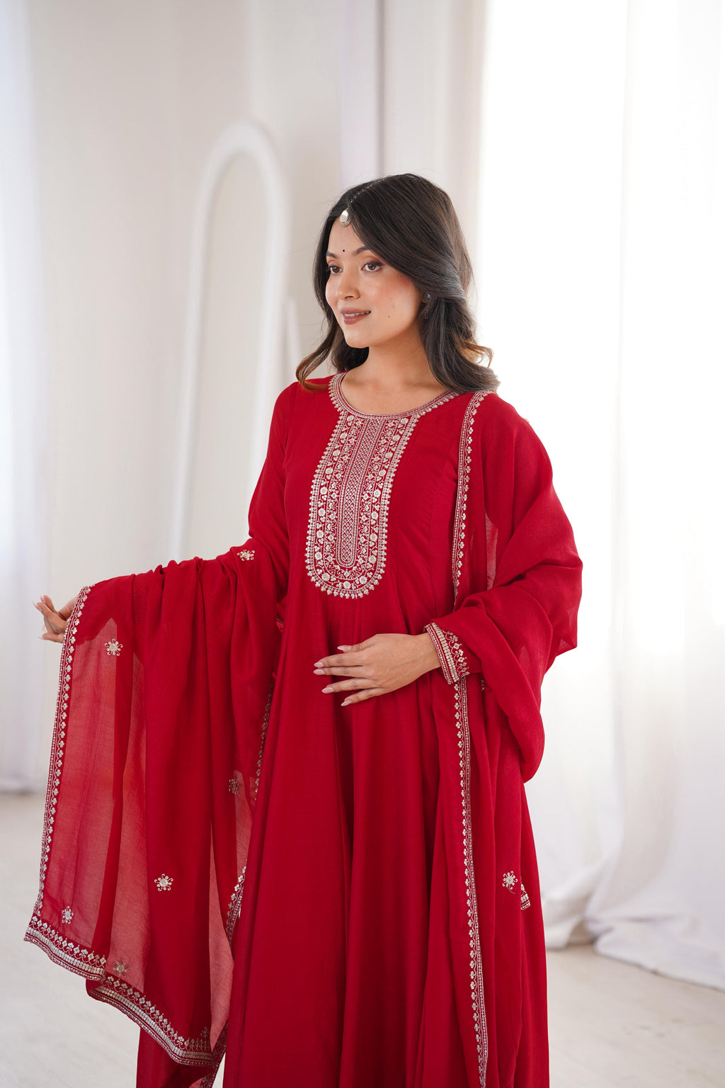 HEAVY PURE VICHITRA SILK FABRIC WITH FULL KALI PATTERN ANARKALI