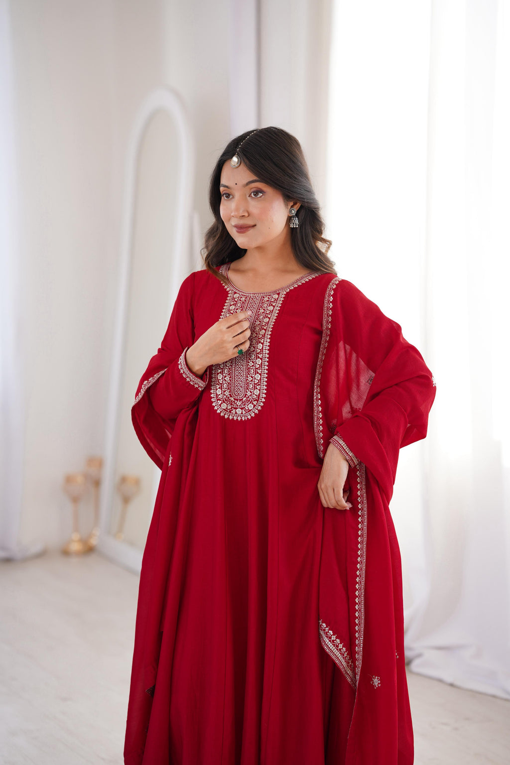 HEAVY PURE VICHITRA SILK FABRIC WITH FULL KALI PATTERN ANARKALI