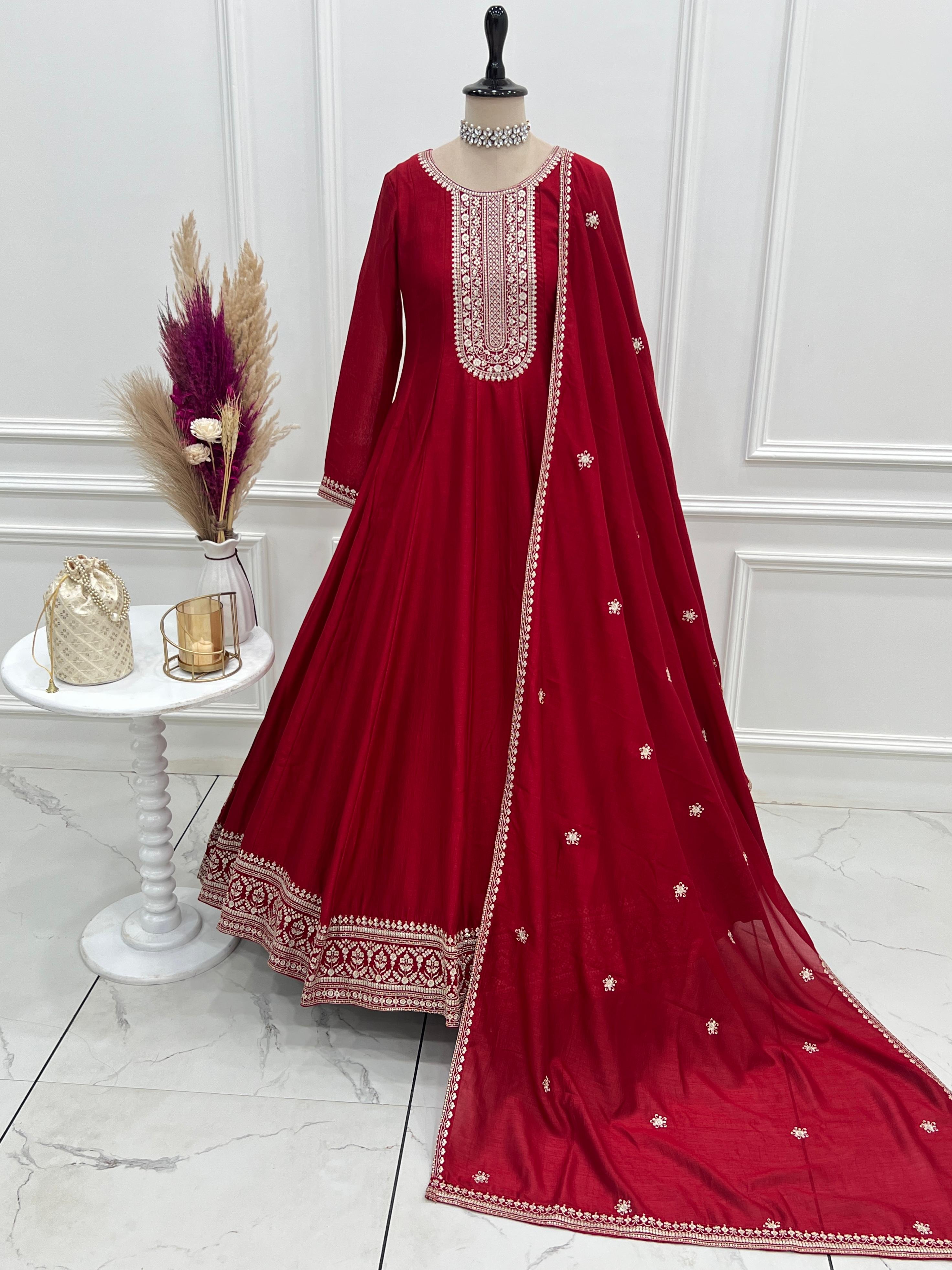 HEAVY PURE VICHITRA SILK FABRIC WITH FULL KALI PATTERN ANARKALI