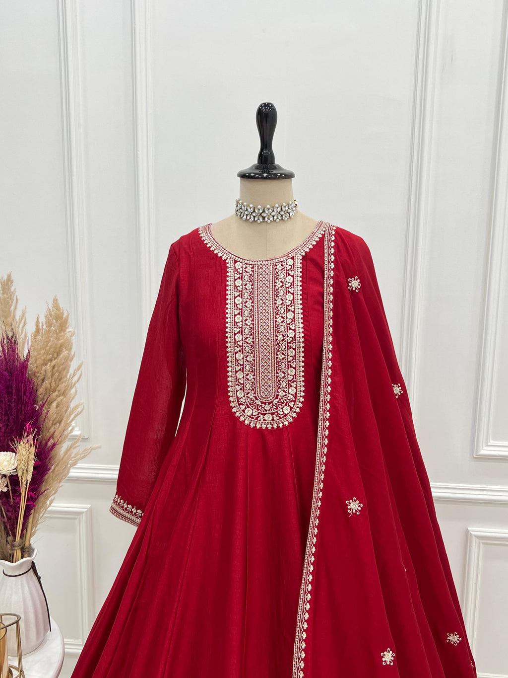 HEAVY PURE VICHITRA SILK FABRIC WITH FULL KALI PATTERN ANARKALI