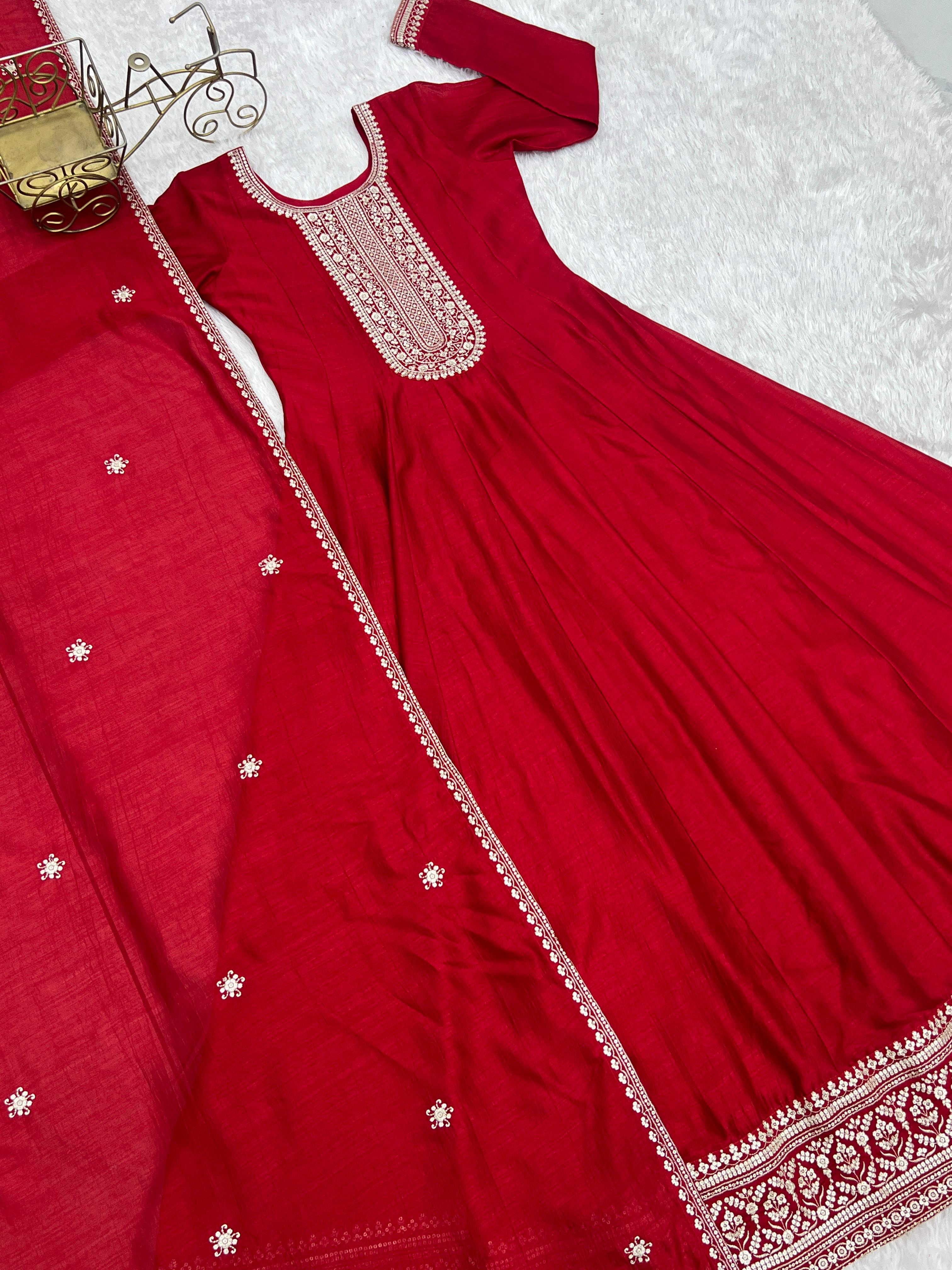 HEAVY PURE VICHITRA SILK FABRIC WITH FULL KALI PATTERN ANARKALI