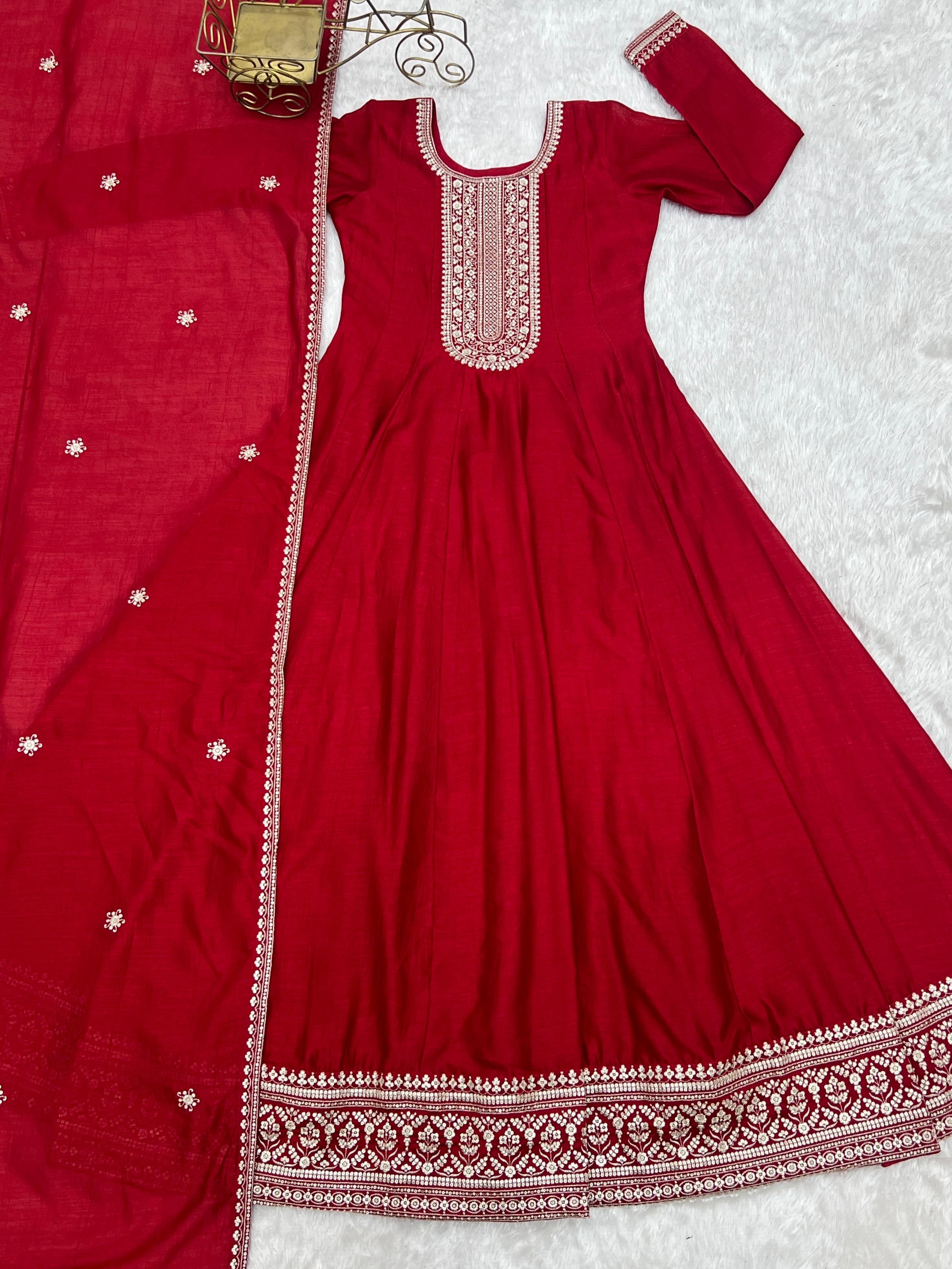 HEAVY PURE VICHITRA SILK FABRIC WITH FULL KALI PATTERN ANARKALI