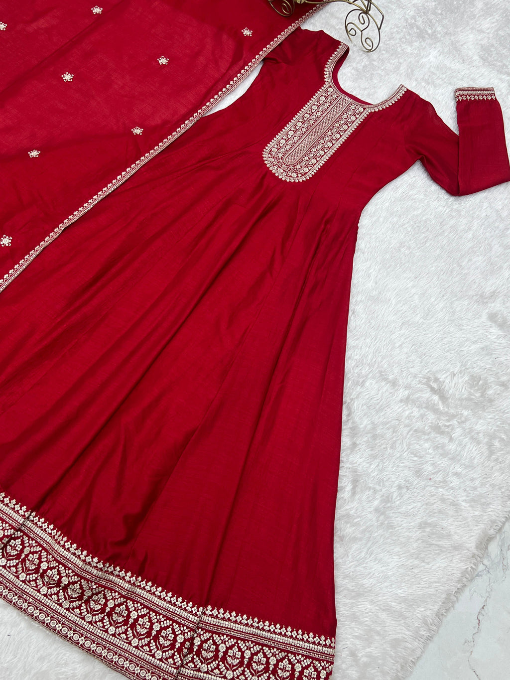 HEAVY PURE VICHITRA SILK FABRIC WITH FULL KALI PATTERN ANARKALI
