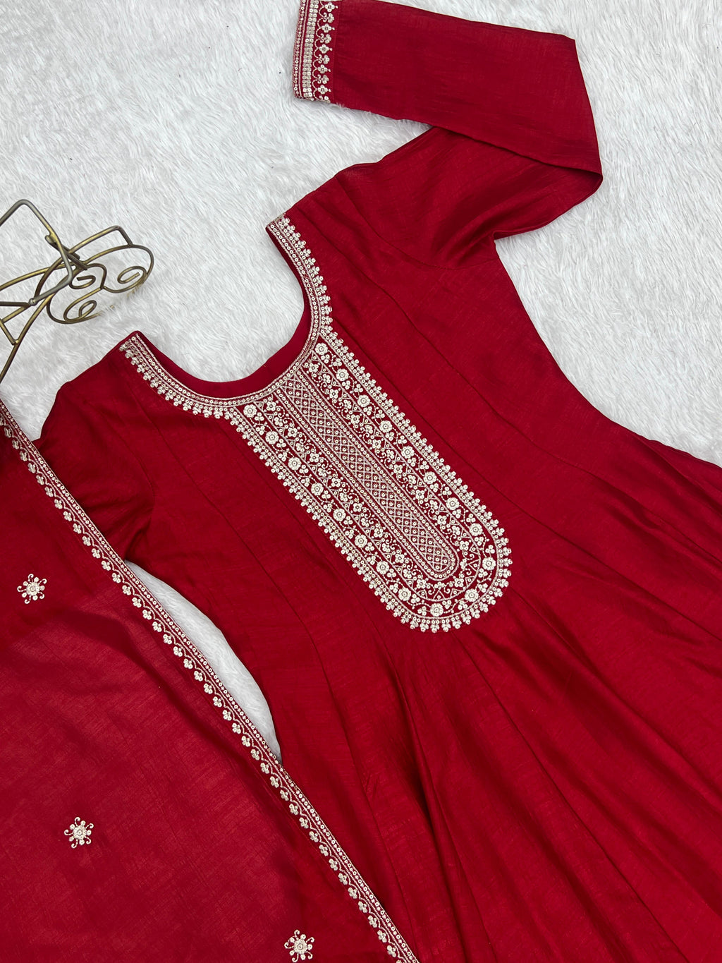 HEAVY PURE VICHITRA SILK FABRIC WITH FULL KALI PATTERN ANARKALI