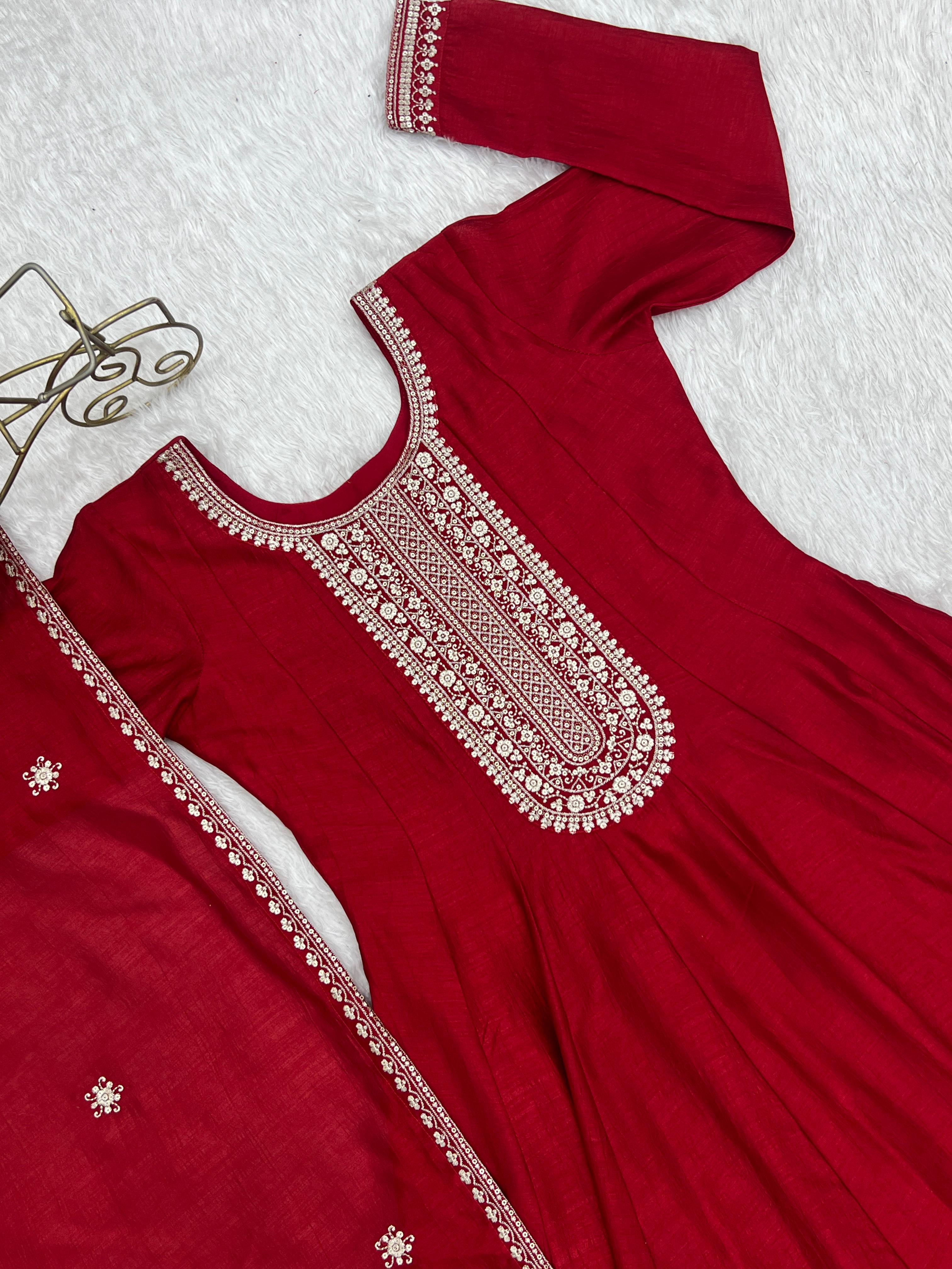 HEAVY PURE VICHITRA SILK FABRIC WITH FULL KALI PATTERN ANARKALI