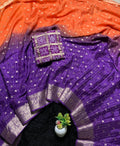 Pure Chinon Orange & Purple Combination Saree With Dyeing With Pure Chinon Blouse