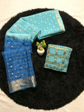 Pure Chinon Sea Blue & Navy Blue Combination Saree With Dyeing With Pure Chinon Blouse