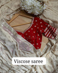 White Viscose Georgette Saree With Running Contras Red Blouse