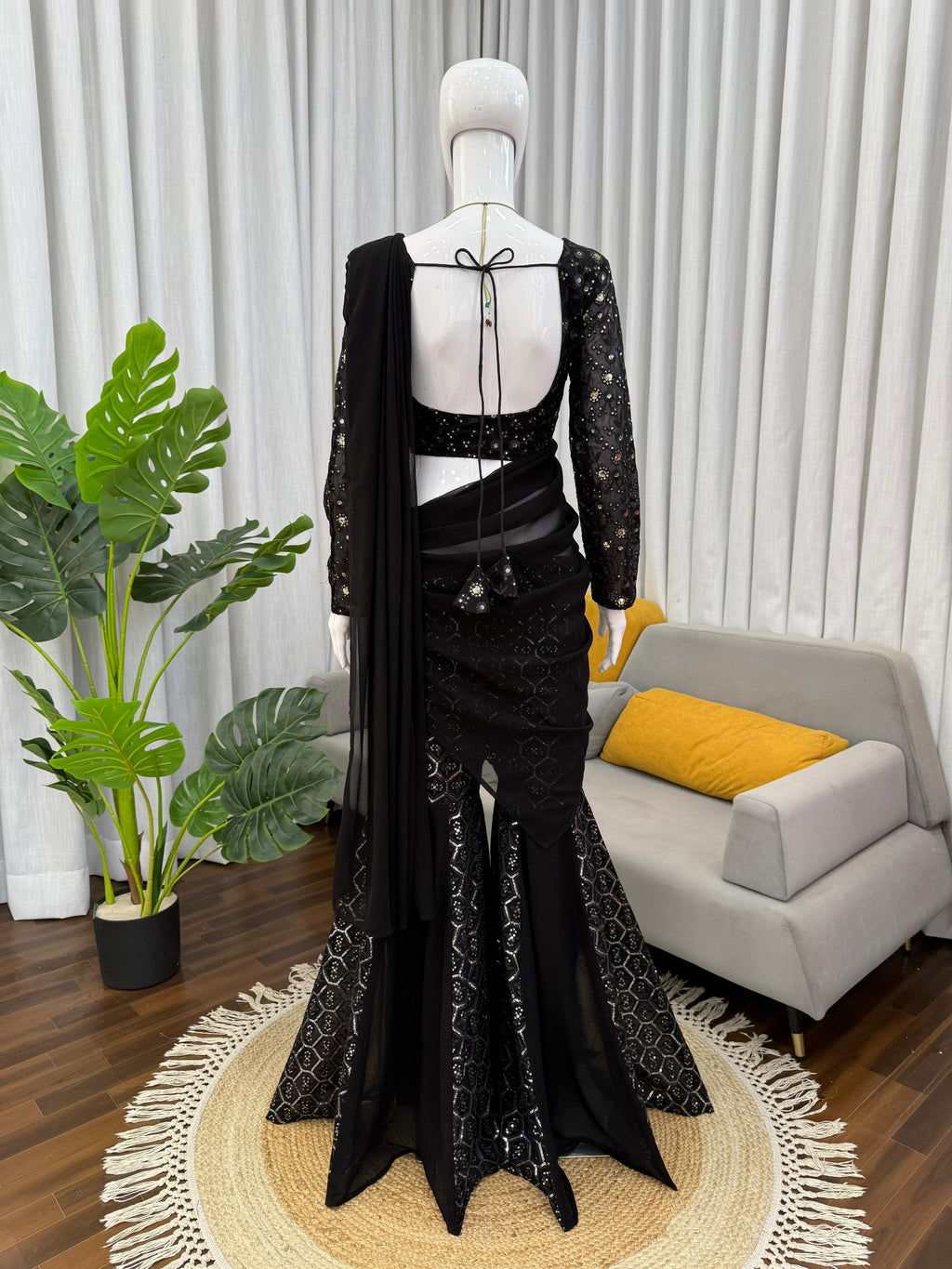 Midnight Foux Gorgette Elegance Sequin Embroidered Sharara Choli; (For Size Details See Description)