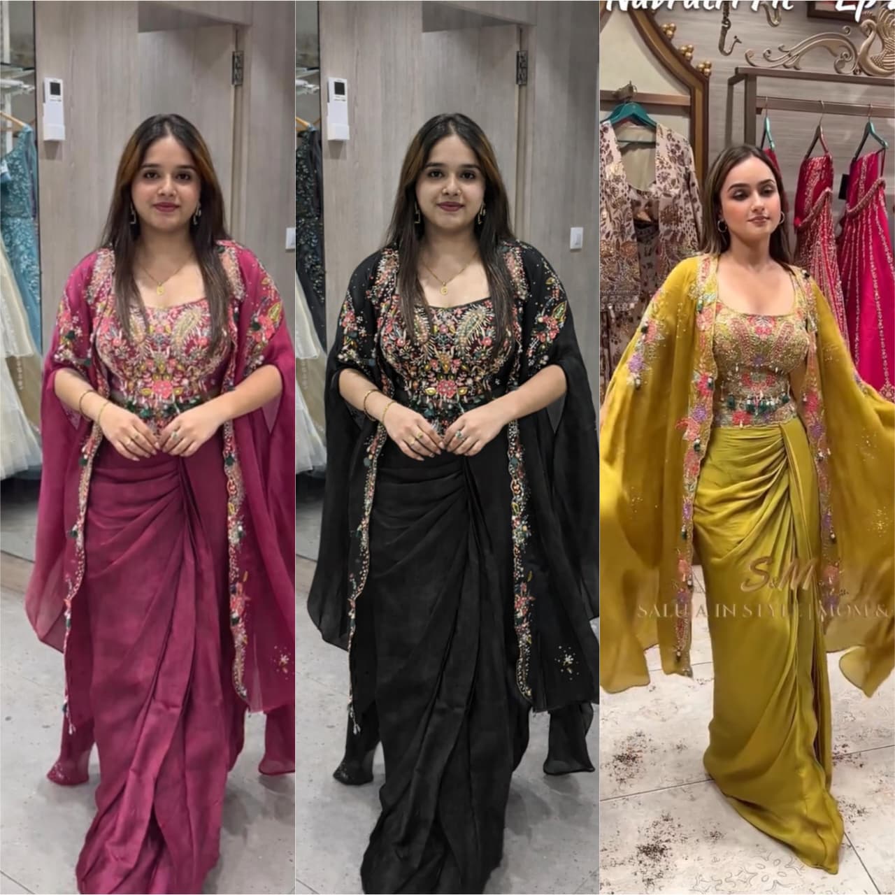 Indo-Western Draped Dhoti Set with Long Shrug (For Size Details See Description)